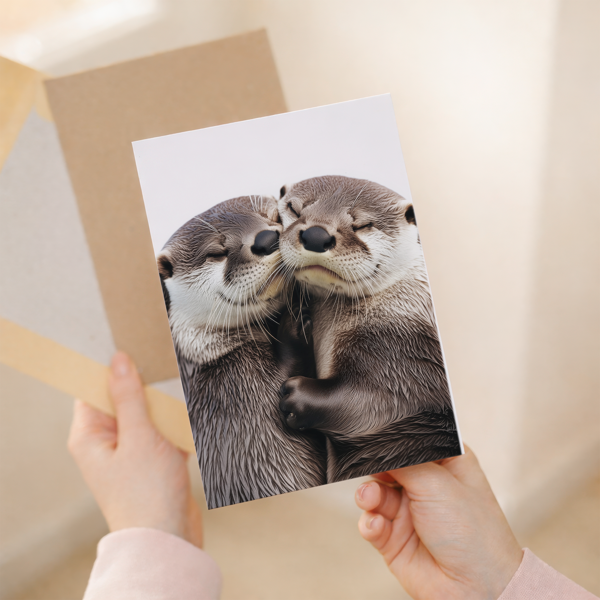 Adorable Otters Cuddling Anniversary Card, Eco-Friendly Material, For Him or Her