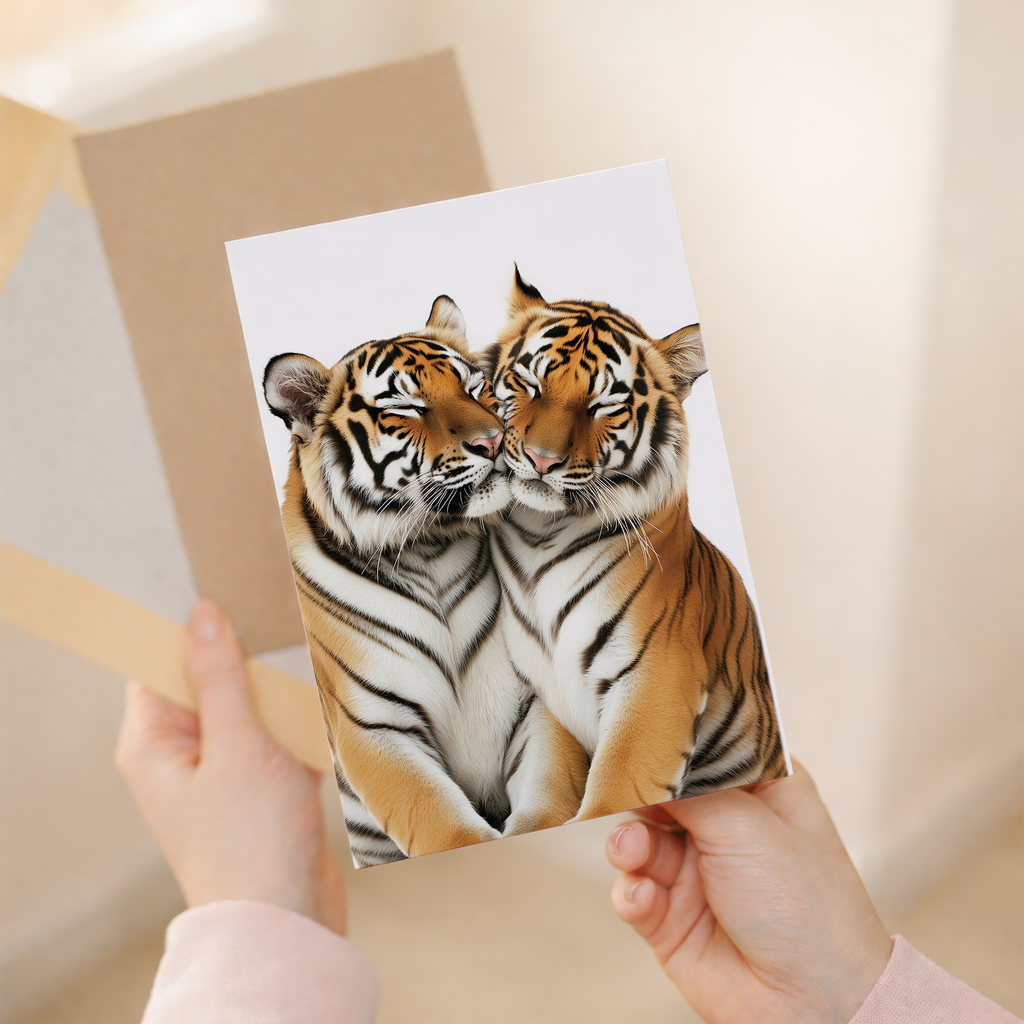Adorable Tiger Anniversary Card with a Heart, Eco-Friendly Material, For Him or Her