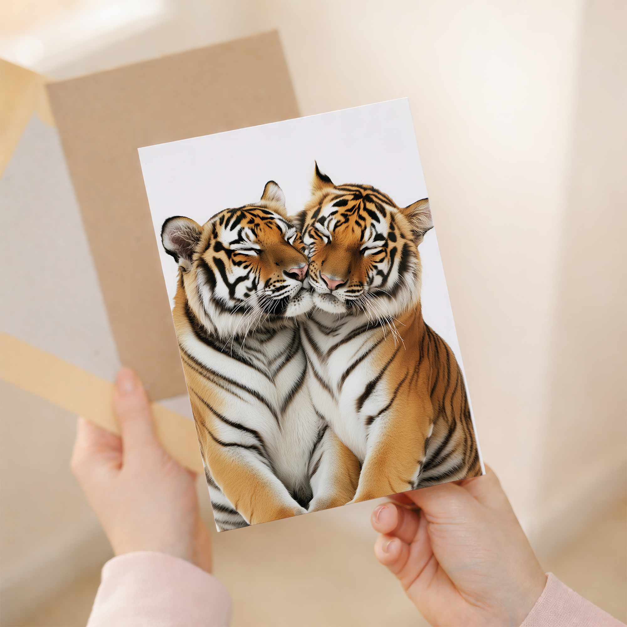 Adorable Tiger Anniversary Card with a Heart, Eco-Friendly Material, For Him or Her