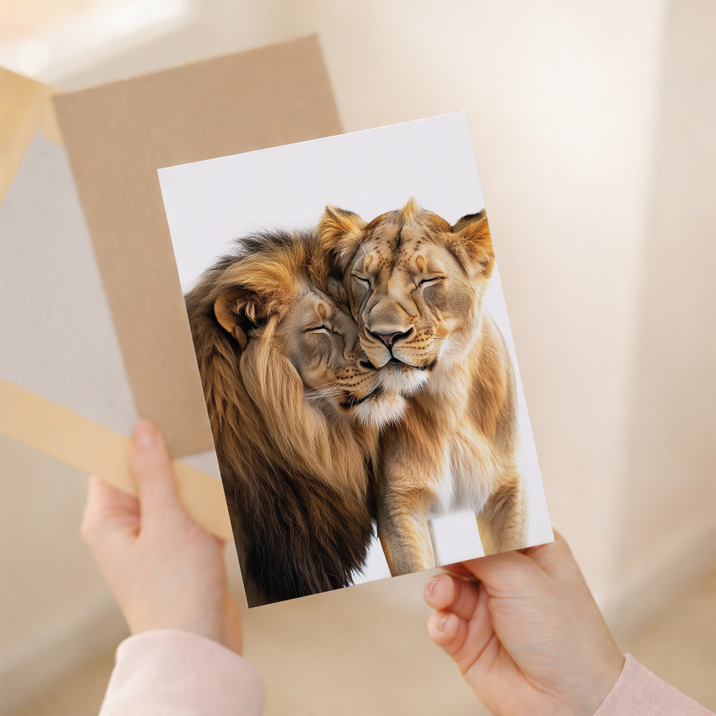 Adorable Lions Anniversary Card with Realistic Illustration, Eco-Friendly Material, For Him or Her