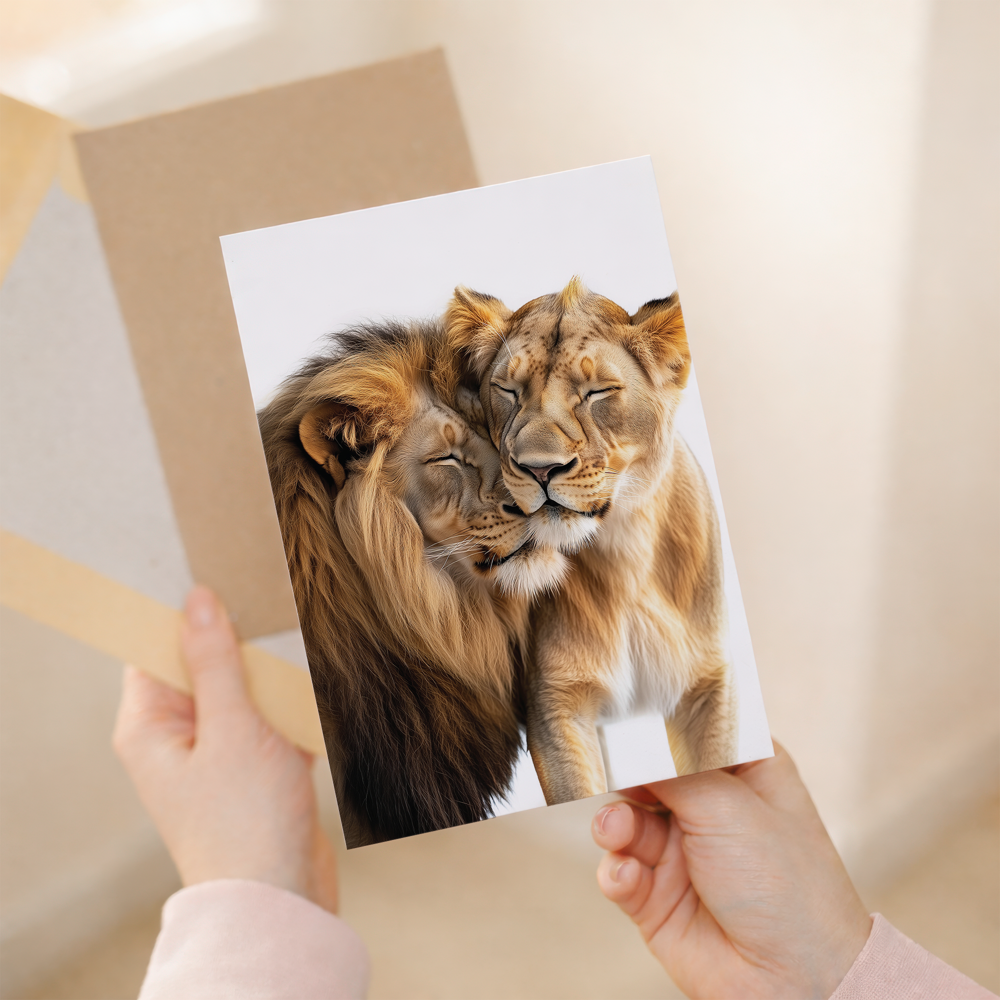 Adorable Lions Anniversary Card with Realistic Illustration, Eco-Friendly Material, For Him or Her