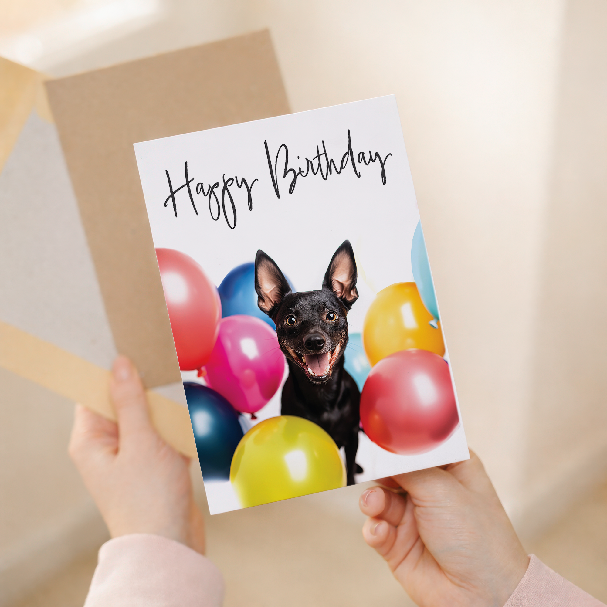 Adorable Dog Birthday Card with Colorful Balloons, Eco-Friendly Material, For Him or Her