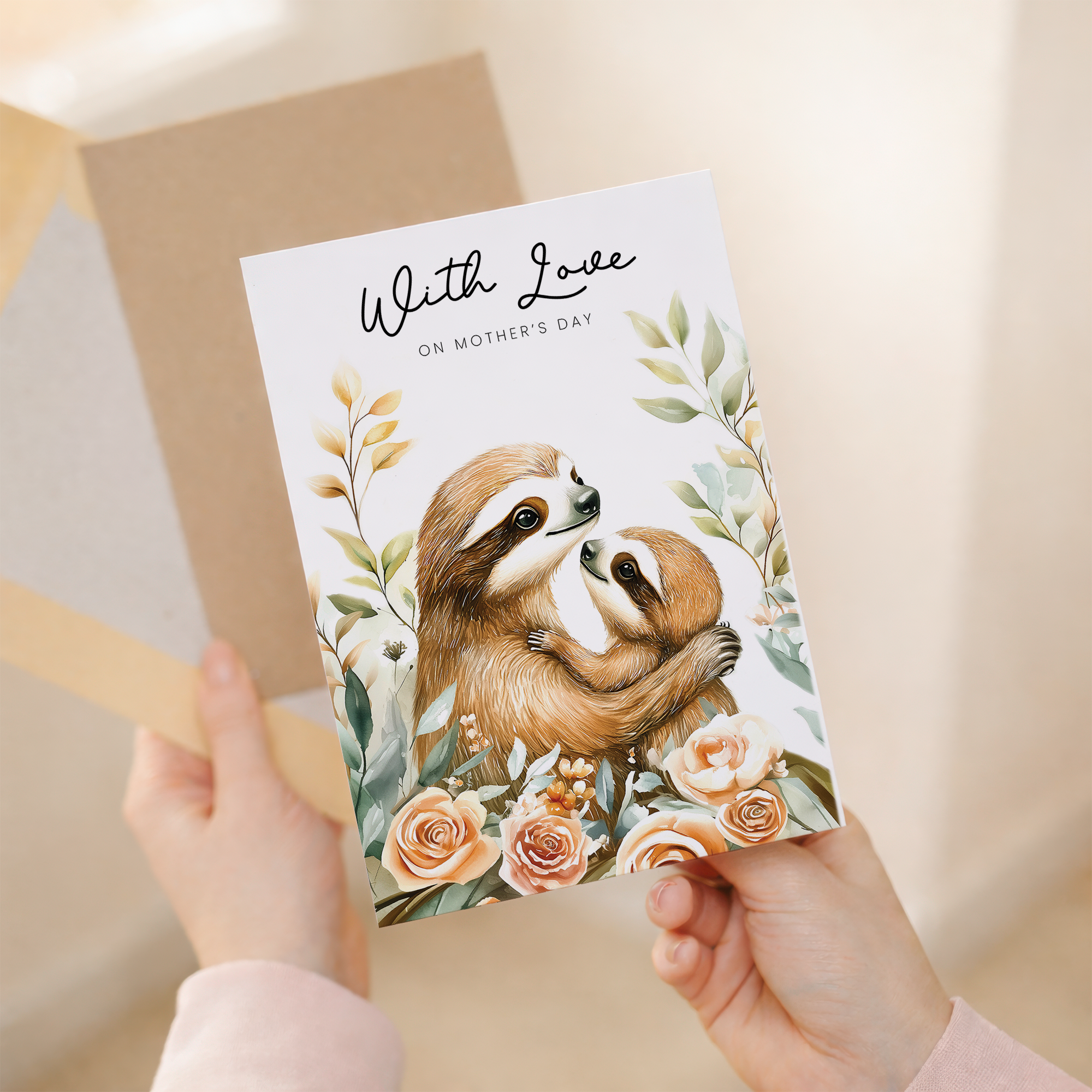 Mother's Day Card Cute Sloth Illustration For Wildlife Lover Pretty Mother's Day Card For Mum