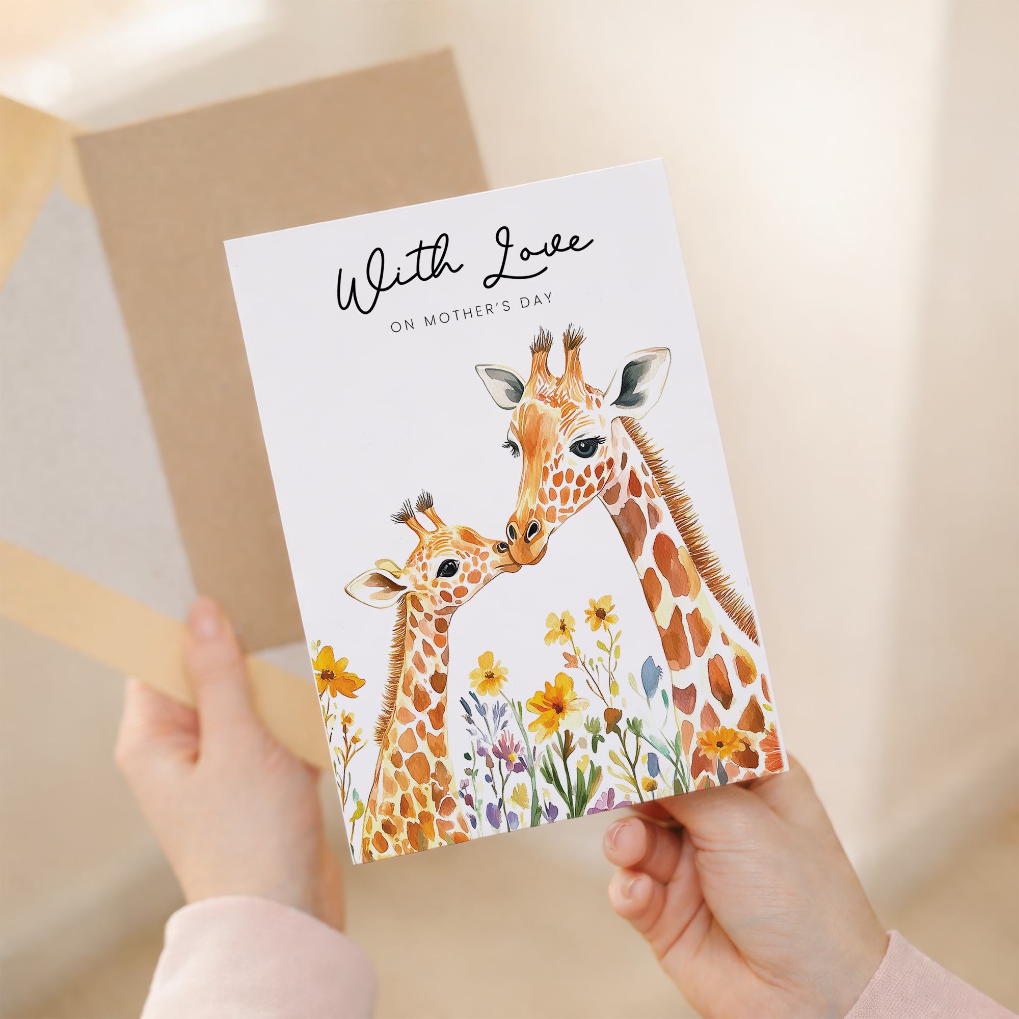 Mother's Day Card Cute Giraffe Illustration For Wildlife Lover Pretty Mother's Day Card For Mum