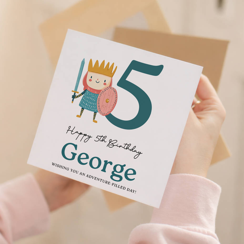 Personalised Birthday Card Ages 3 4 5 6 Adventure Knight Design Fun Kids Birthday Card