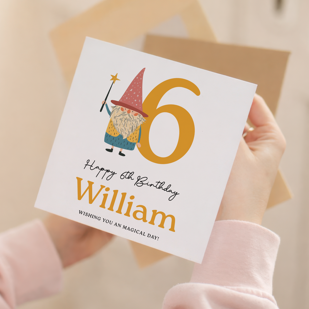 Personalised Wizard Birthday Card Ages 3 4 5 6 Magical Kids Birthday Card with Star Wand Fun Fantasy Design