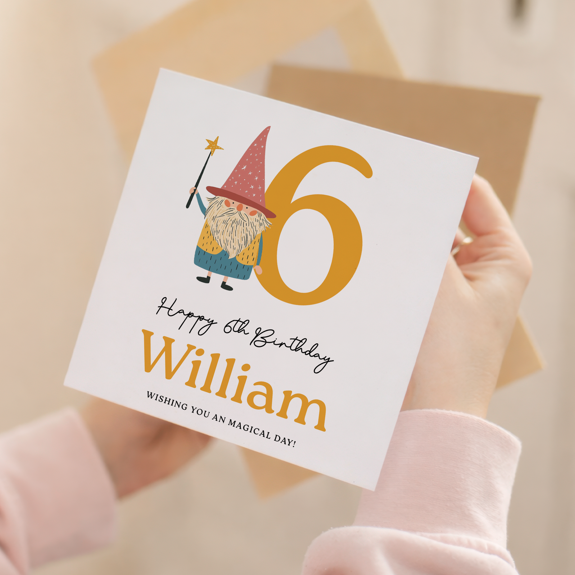 Personalised Wizard Birthday Card Ages 3 4 5 6 Magical Kids Birthday Card with Star Wand Fun Fantasy Design