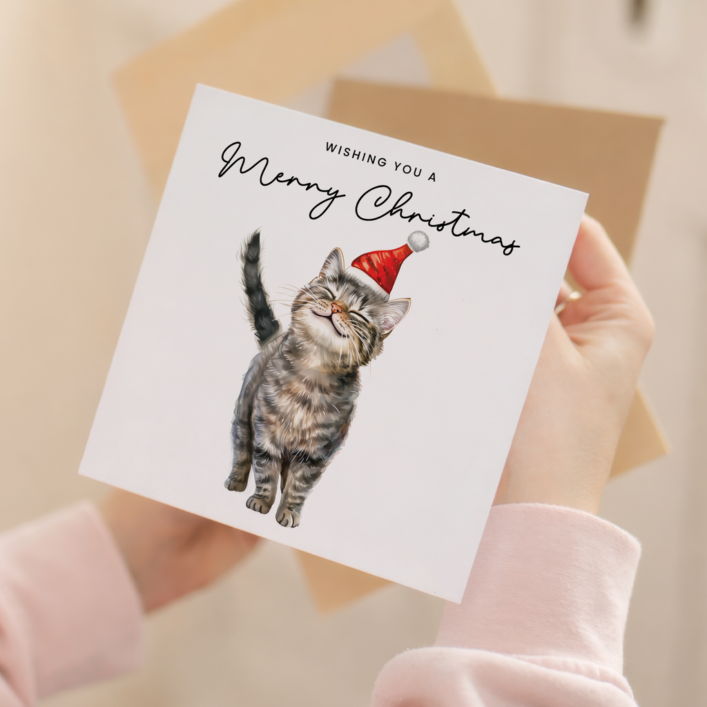 Cat Christmas Card – Cute Tabby Cat Lover Card – Eco Friendly “Merry Christmas” Card – Funny Pet Holiday Card