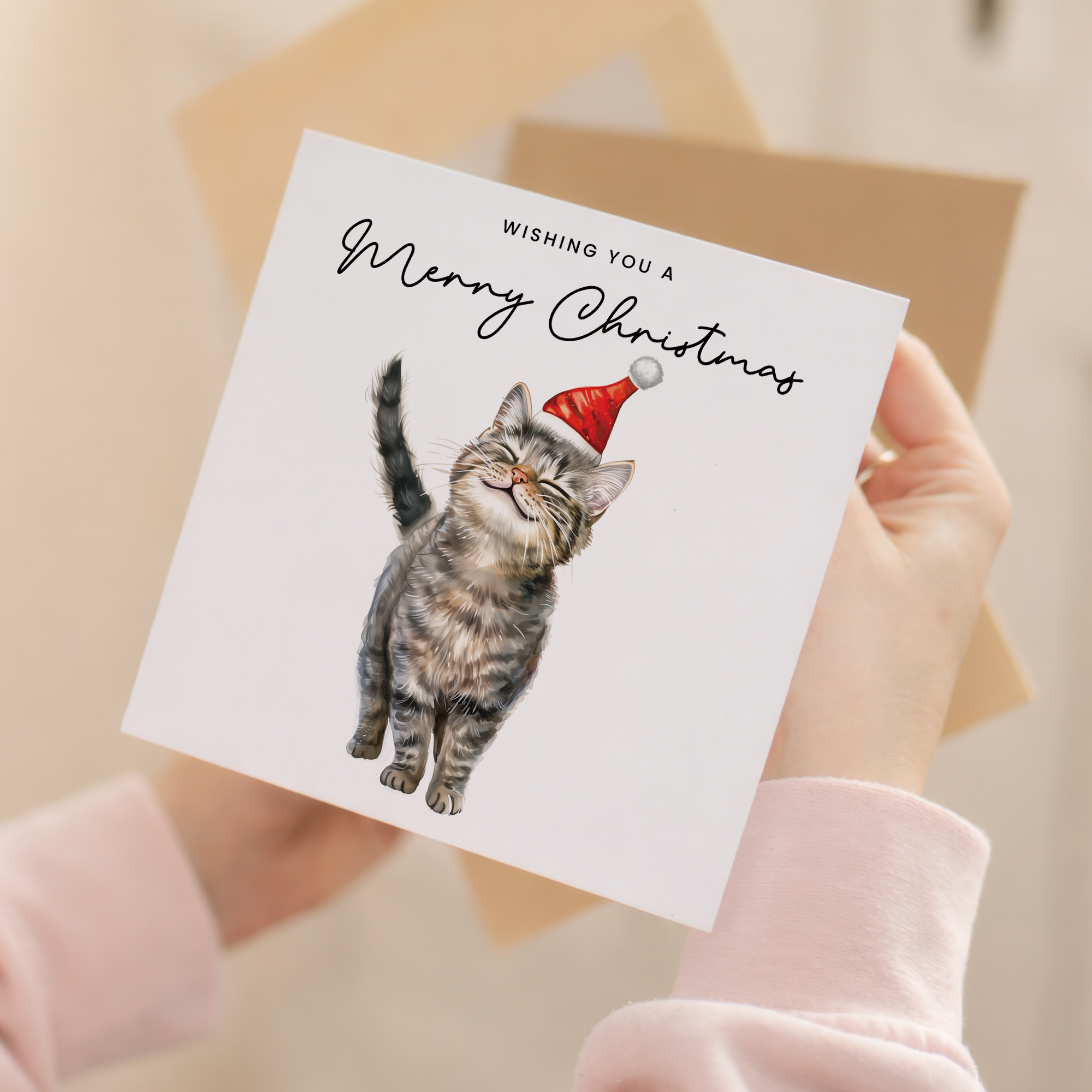 Cat Christmas Card – Cute Tabby Cat Lover Card – Eco Friendly “Merry Christmas” Card – Funny Pet Holiday Card