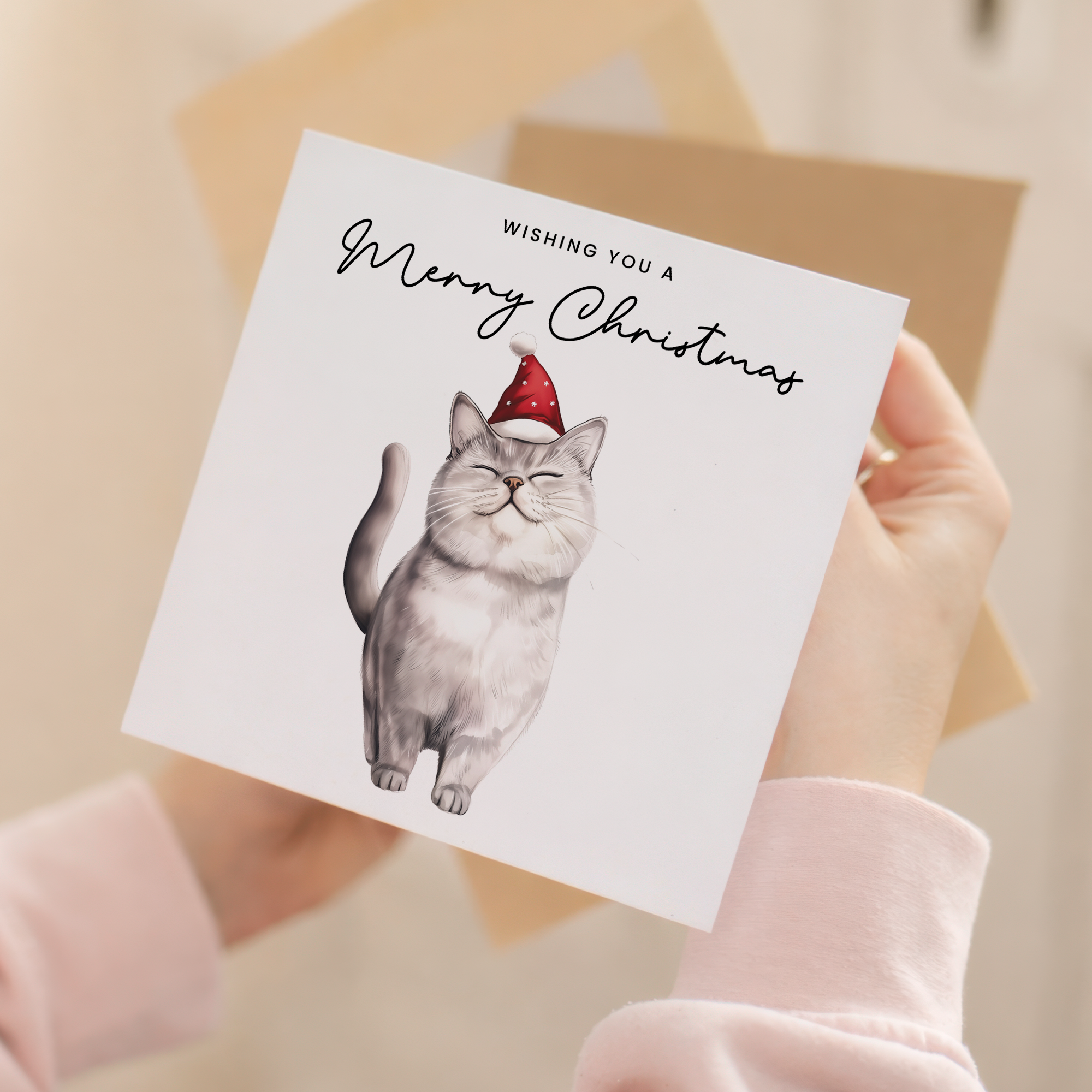 British Shorthair Cat Christmas Card – Cute Cat Lover Card – Eco Friendly “Merry Christmas” Card – Funny Pet Holiday Card