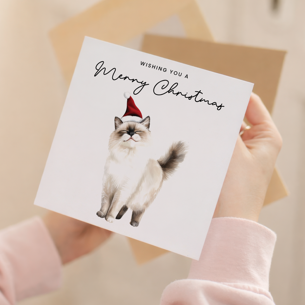 Ragdoll Cat Christmas Card – Cute Cat Lover Christmas Card – Eco Friendly “Merry Christmas” Card – Ragdoll Kitten Holiday Card