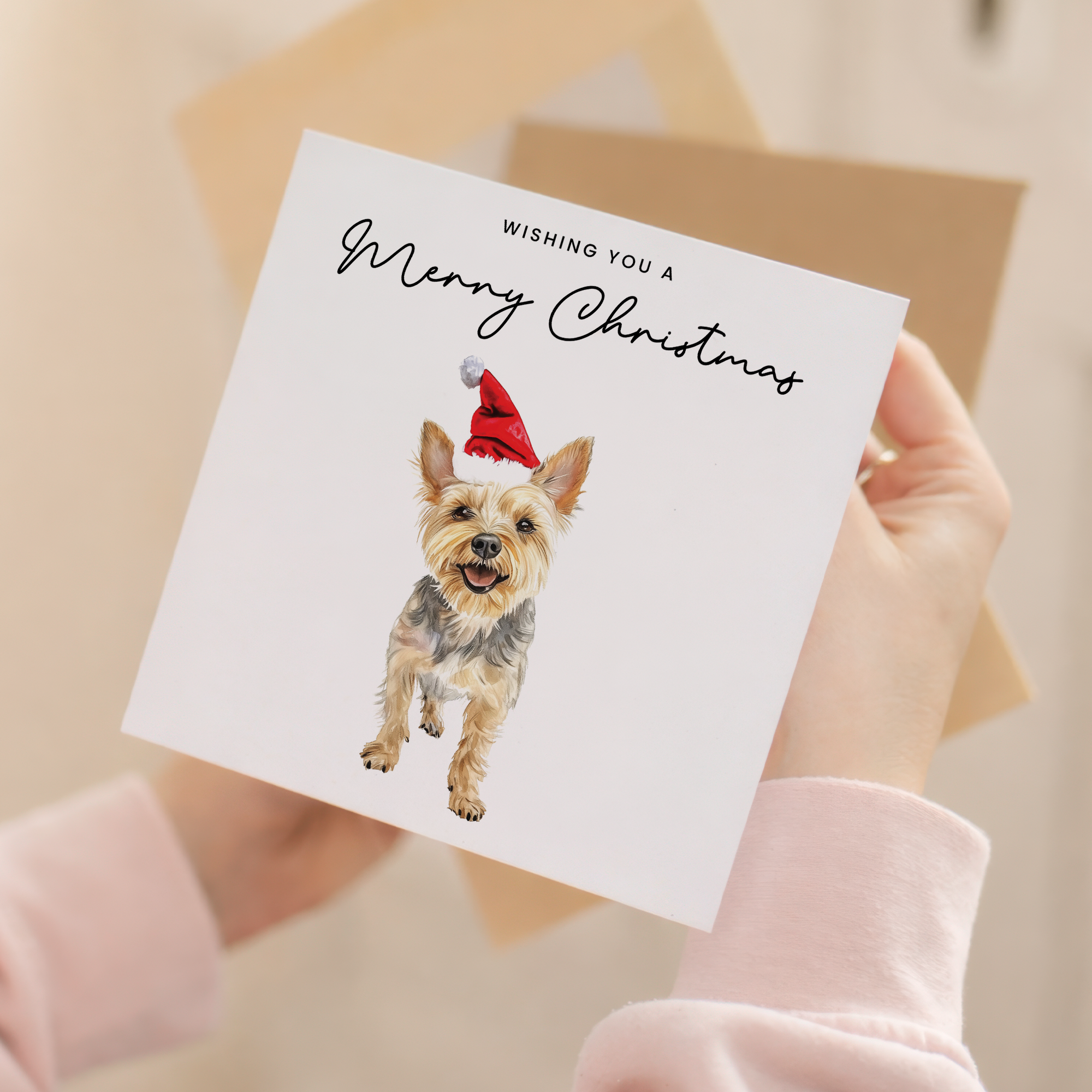 Yorkshire Terrier Dog Christmas Card – Cute Dog Lover Christmas Card – Eco Friendly “Merry Christmas” Card – Yorkshire Terrier Holiday Card