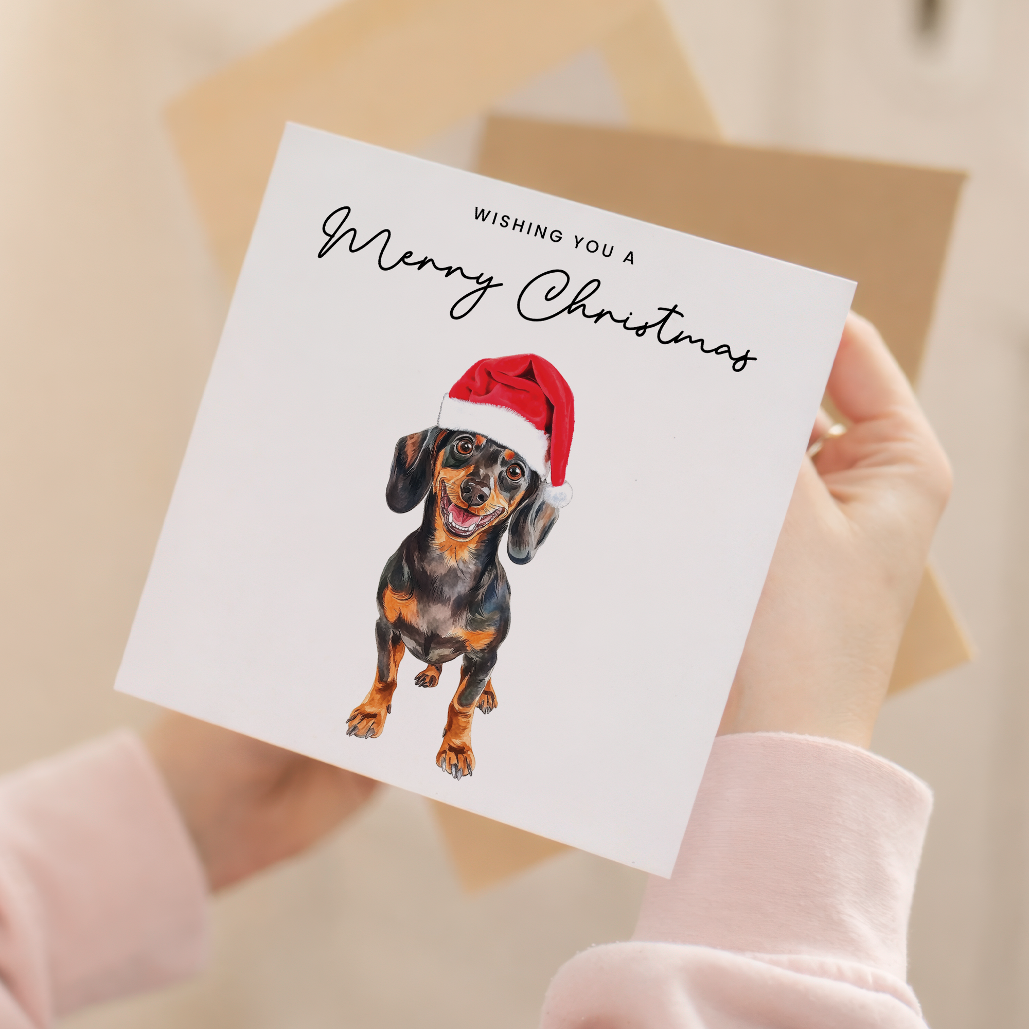 Dachshund Dog Christmas Card – Cute Dog Lover Christmas Card – Eco Friendly “Merry Christmas” Card – Dachshund Holiday Card