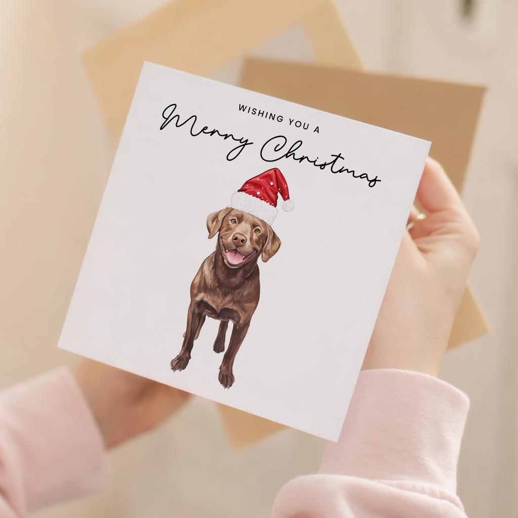 Chocolate Labrador Dog Christmas Card – Cute Dog Lover Christmas Card – Eco Friendly “Merry Christmas” Card – Chocolate Labrador Holiday Card