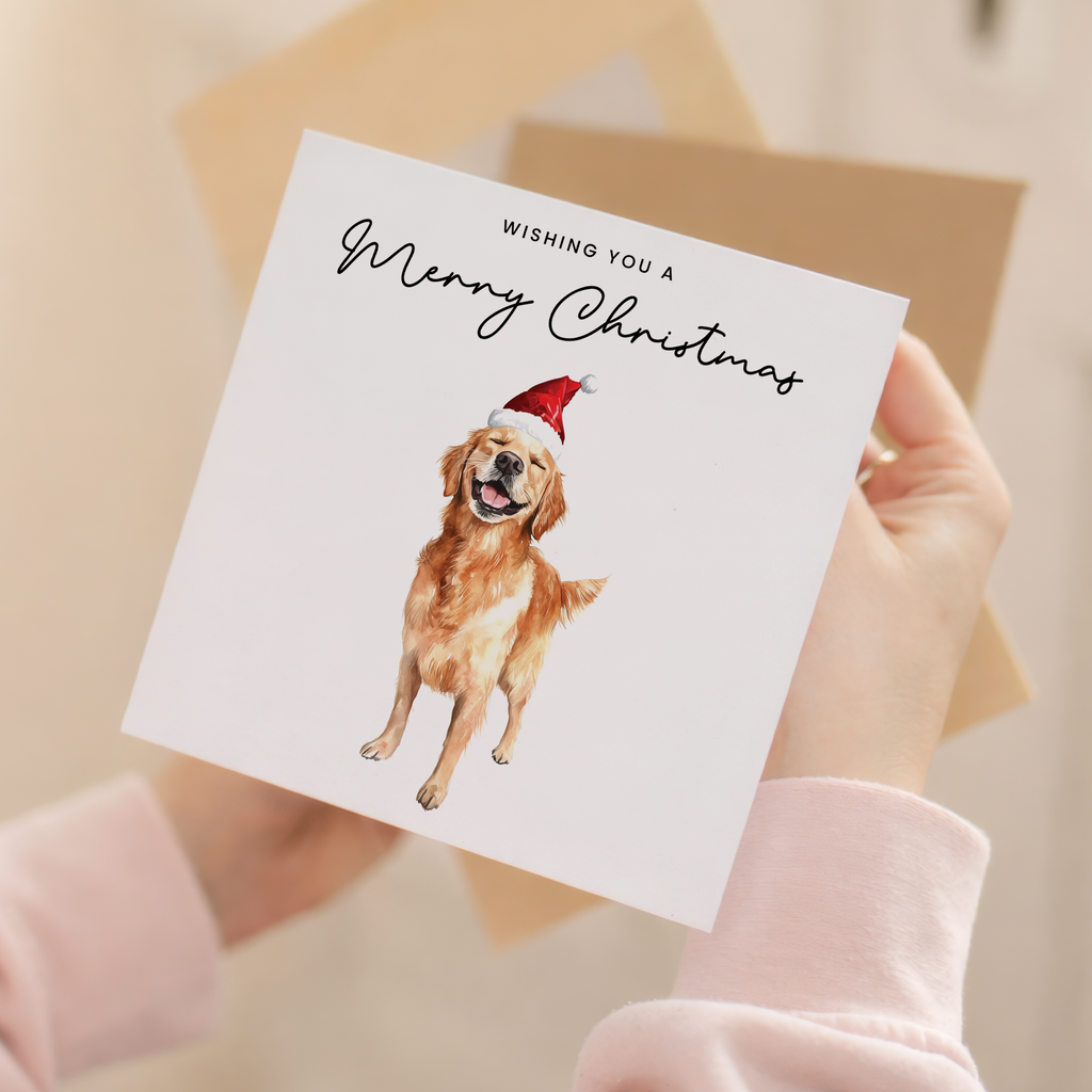 Golden Retriever Dog Christmas Card – Cute Dog Lover Christmas Card – Eco Friendly “Merry Christmas” Card – Golden Retriever Holiday Card