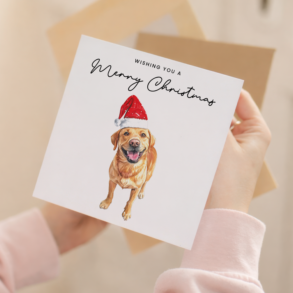 Yellow Labrador Dog Christmas Card – Cute Dog Lover Christmas Card – Eco Friendly “Merry Christmas” Card – Yellow Labrador Holiday Card