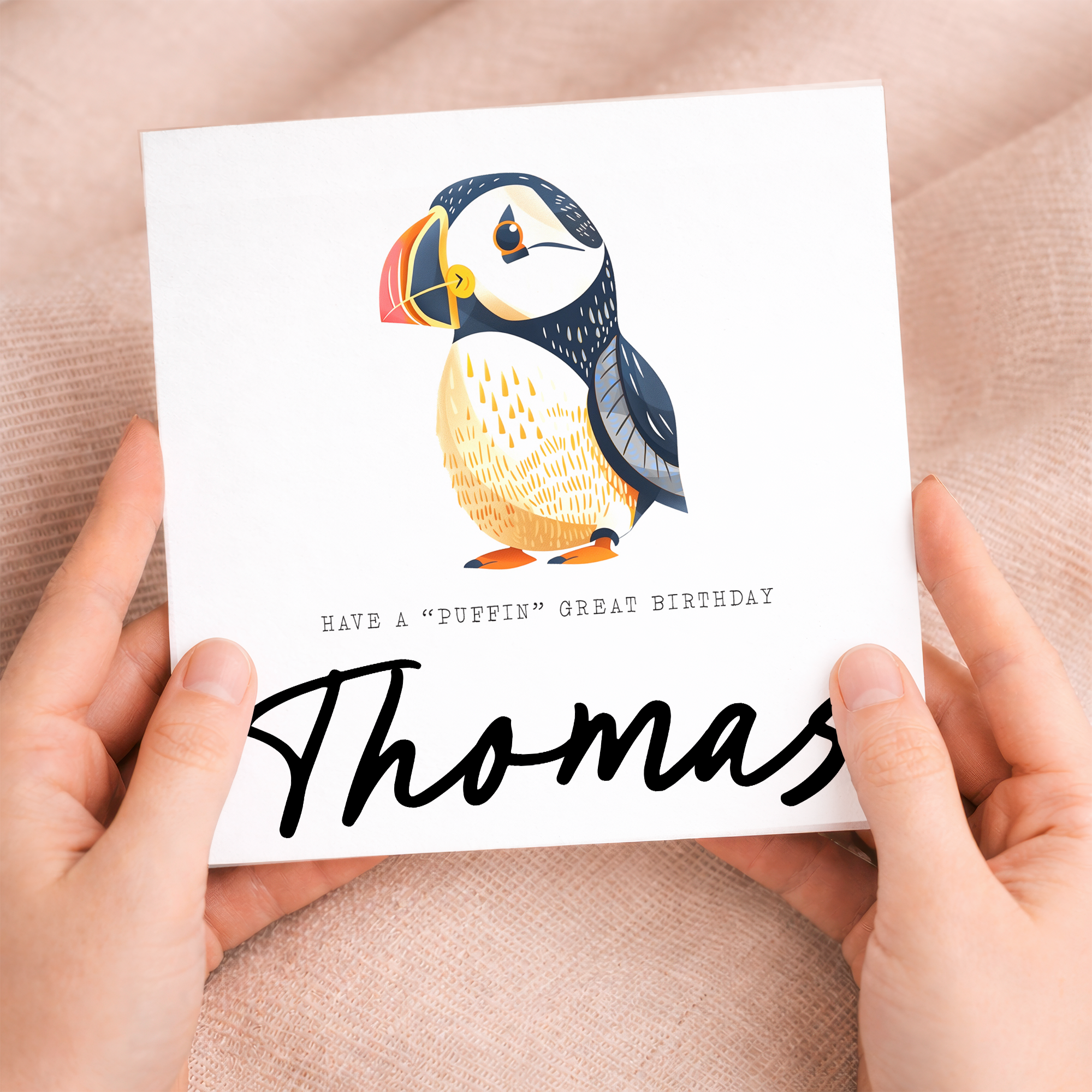 Personalised Children's Birthday Card Puffin Childs Birthday Card Cute Puffin Birthday Card For Kids Customisable Birthday Card For Children