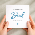 A simple birthday greeting card for Dad featuring the text Best Dad Ever in a letters and numbers design on a white background.