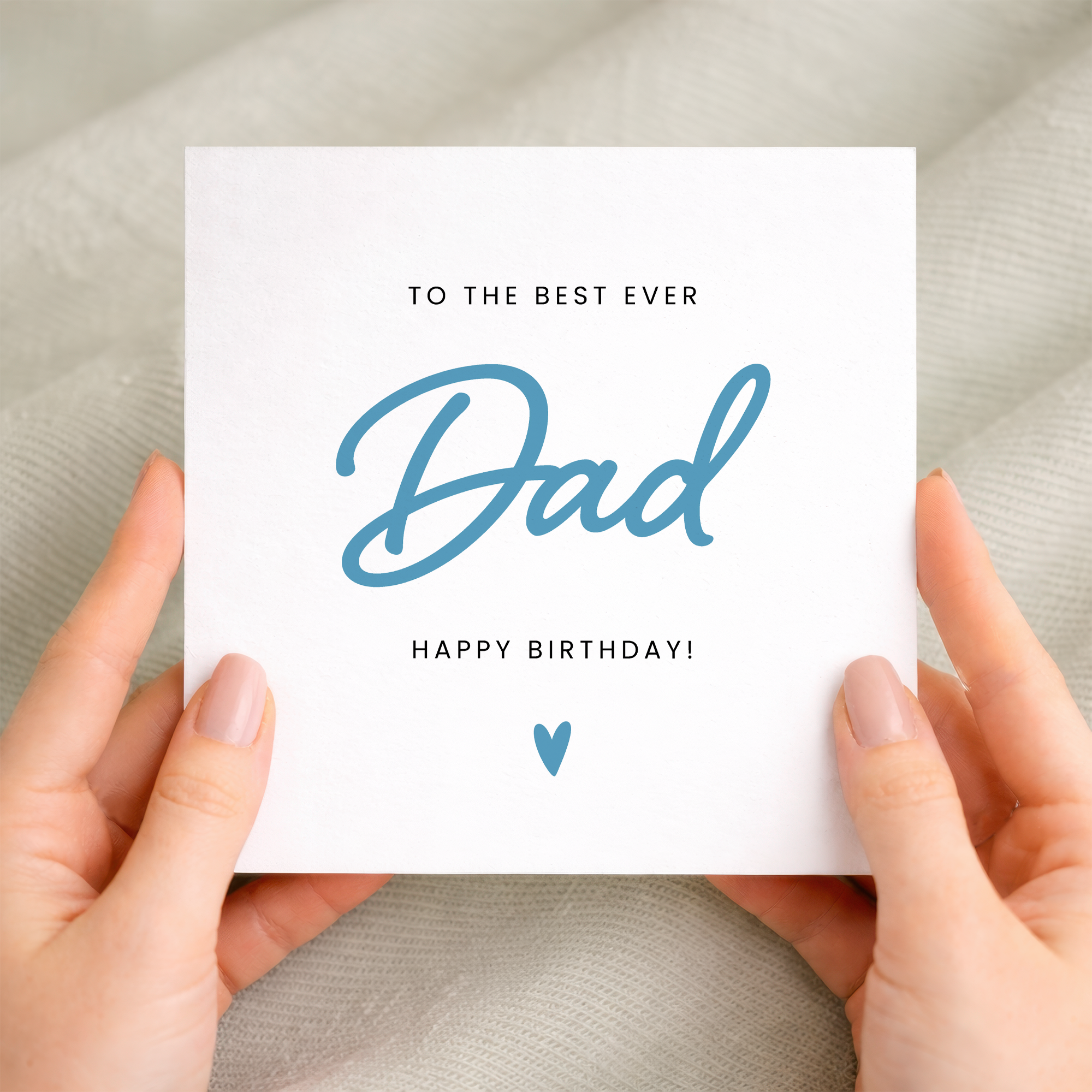 A simple birthday greeting card for Dad featuring the text Best Dad Ever in a letters and numbers design on a white background.