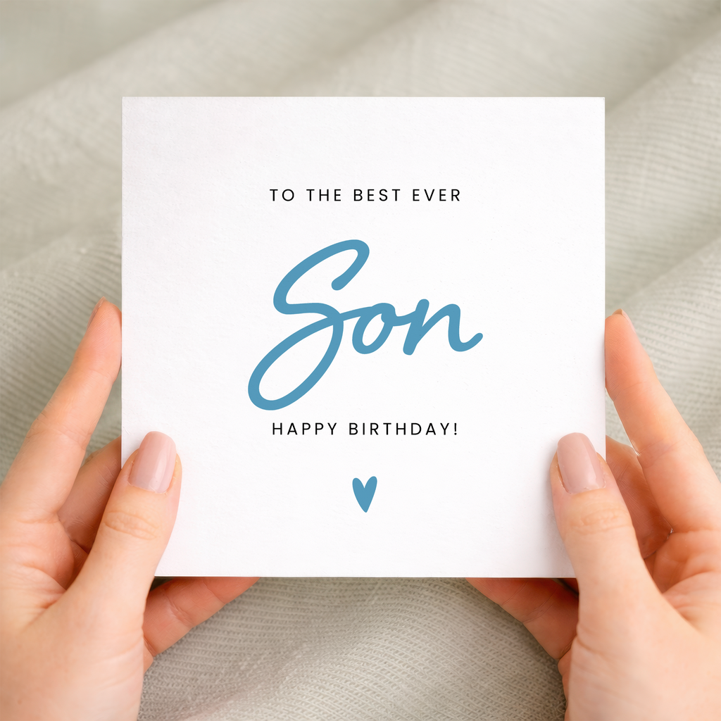 A simple and stylish birthday greeting card for a son featuring the text Best Son Ever in a bold, modern font.