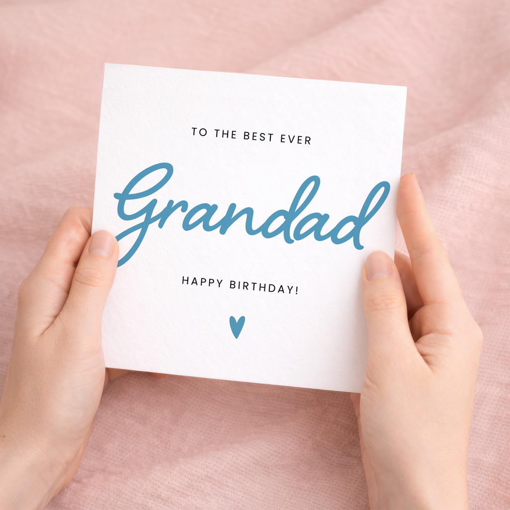 A minimalist birthday card for Grandad featuring the words Best Grandad Ever in a clean, modern font on a white background.