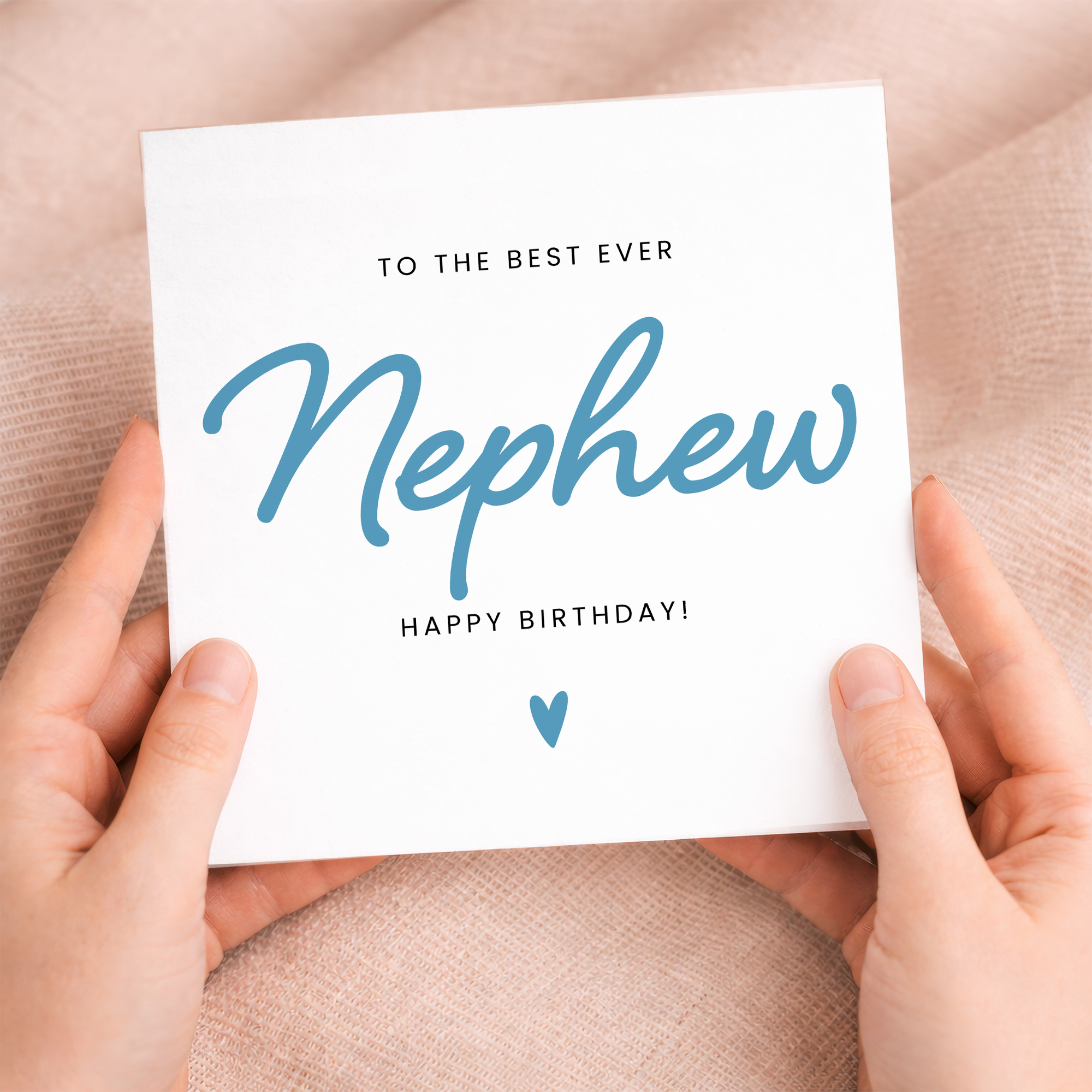 A simple and stylish birthday greeting card for a nephew featuring a bold typography design on a white background.