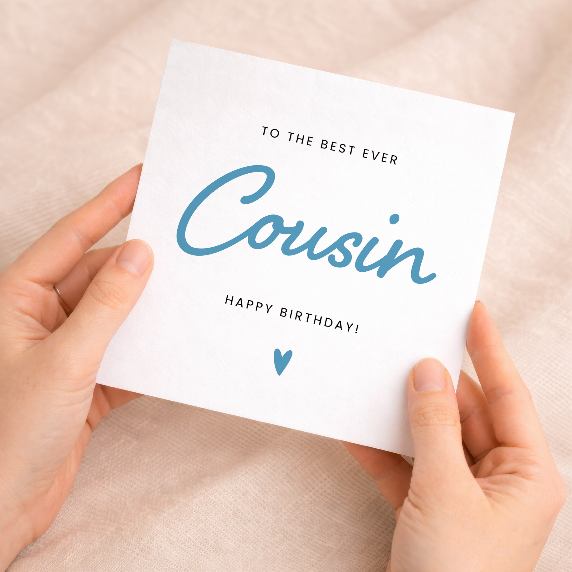 A birthday greeting card for a cousin featuring a bold Best Cousin Ever design with colorful letters and numbers on a white background.