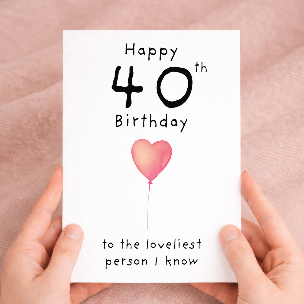 Elegant 40th birthday greeting card for her on sustainable recycled cardstock, paired with a classic brown Kraft envelope.