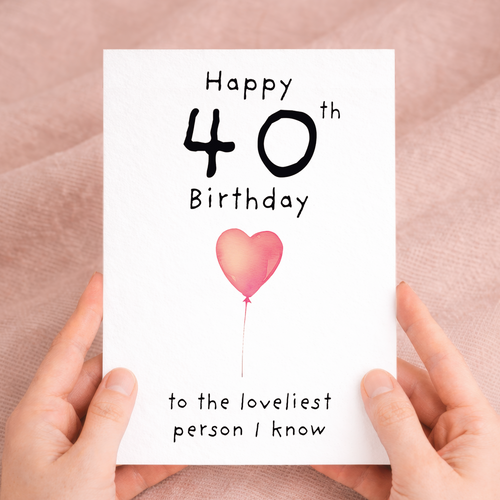 Elegant 40th birthday greeting card for her on sustainable recycled cardstock, paired with a classic brown Kraft envelope.