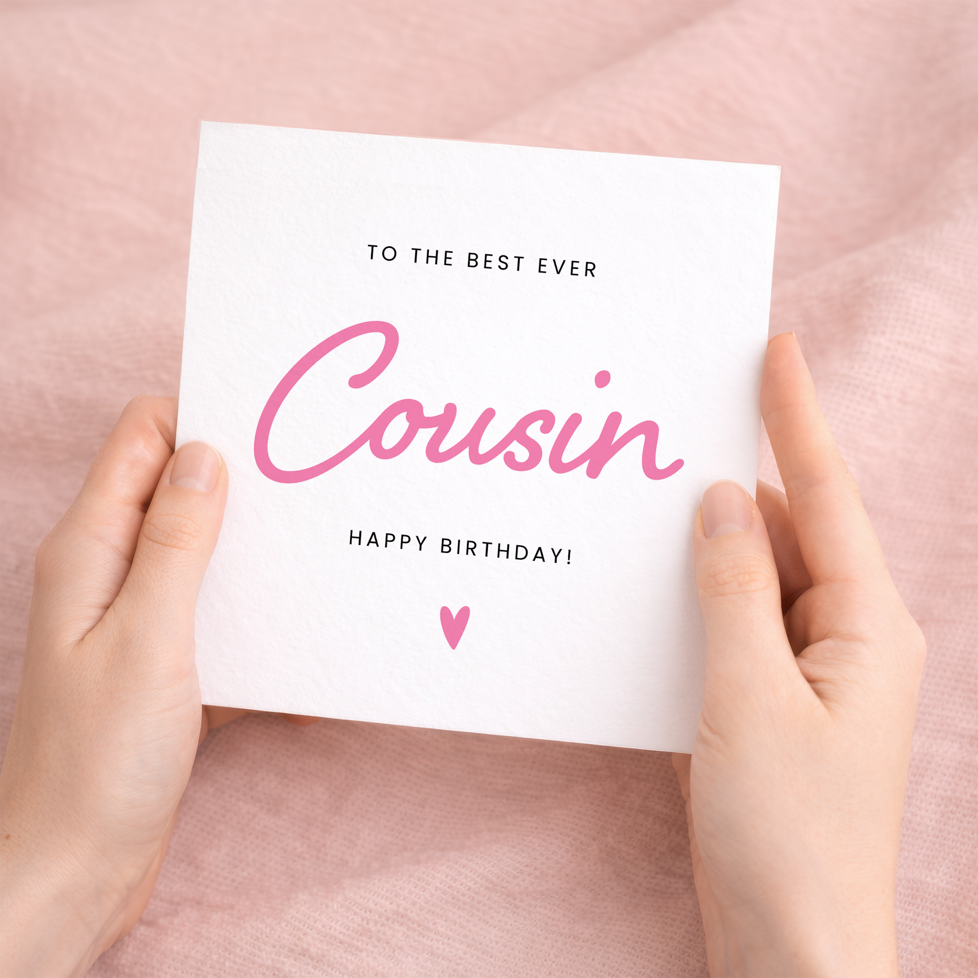 A simple and cute birthday greeting card for a cousin featuring a "Best Cousin Ever" typographic design on a clean background.