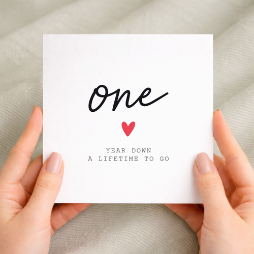 1st anniversary card for couple with handwritten one year down design