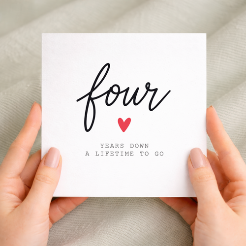 4th anniversary card for couple with handwritten four years down design
