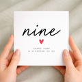 9th anniversary card for couple with handwritten nine years down design