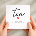 10th anniversary card for couple with handwritten ten years down design
