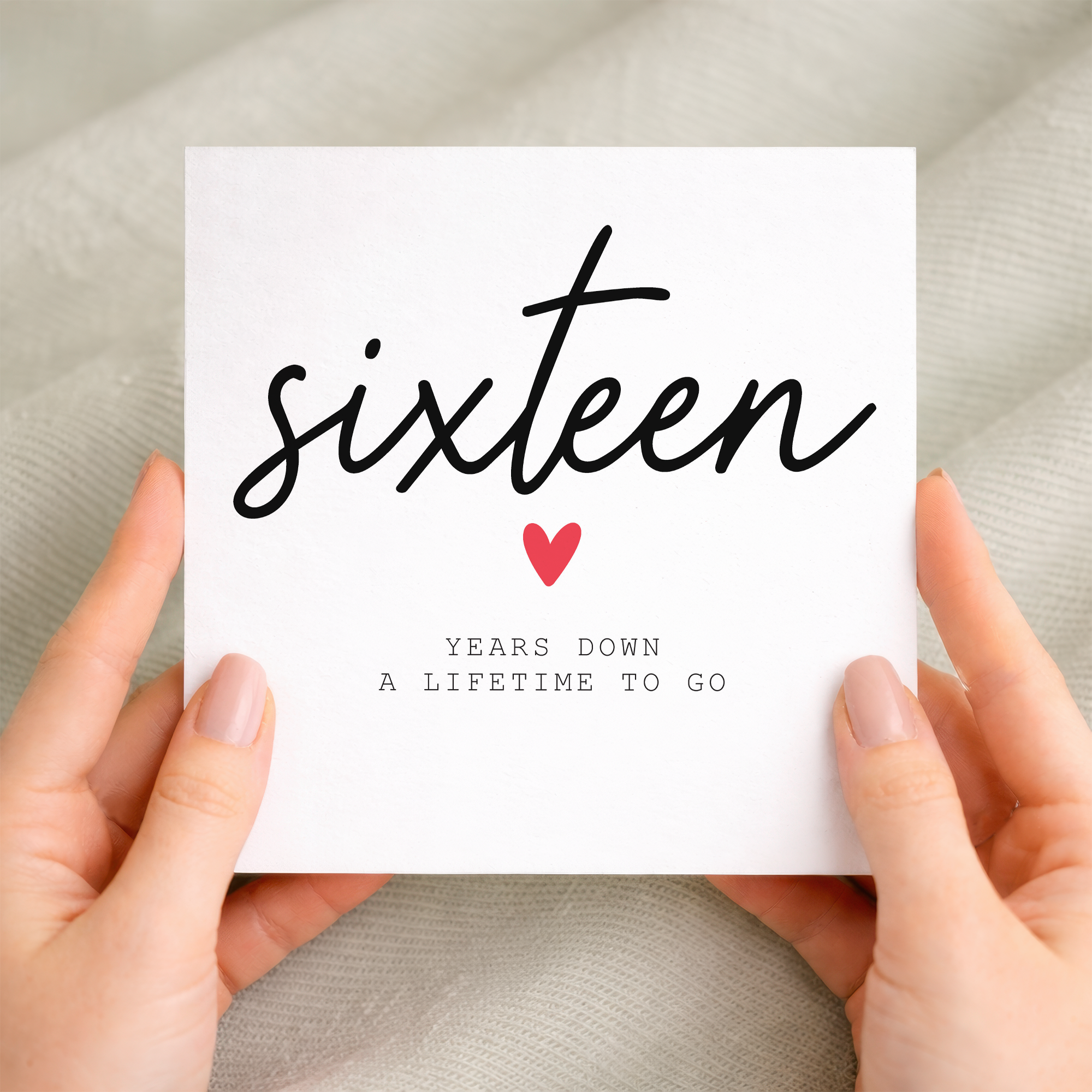 16th anniversary card for couple with handwritten sixteen years down design