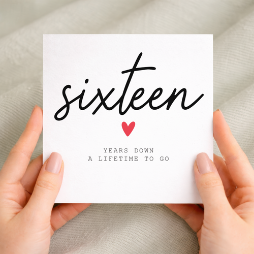 16th anniversary card for couple with handwritten sixteen years down design