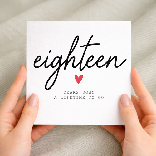 18th anniversary card for couple with handwritten eighteen years down design