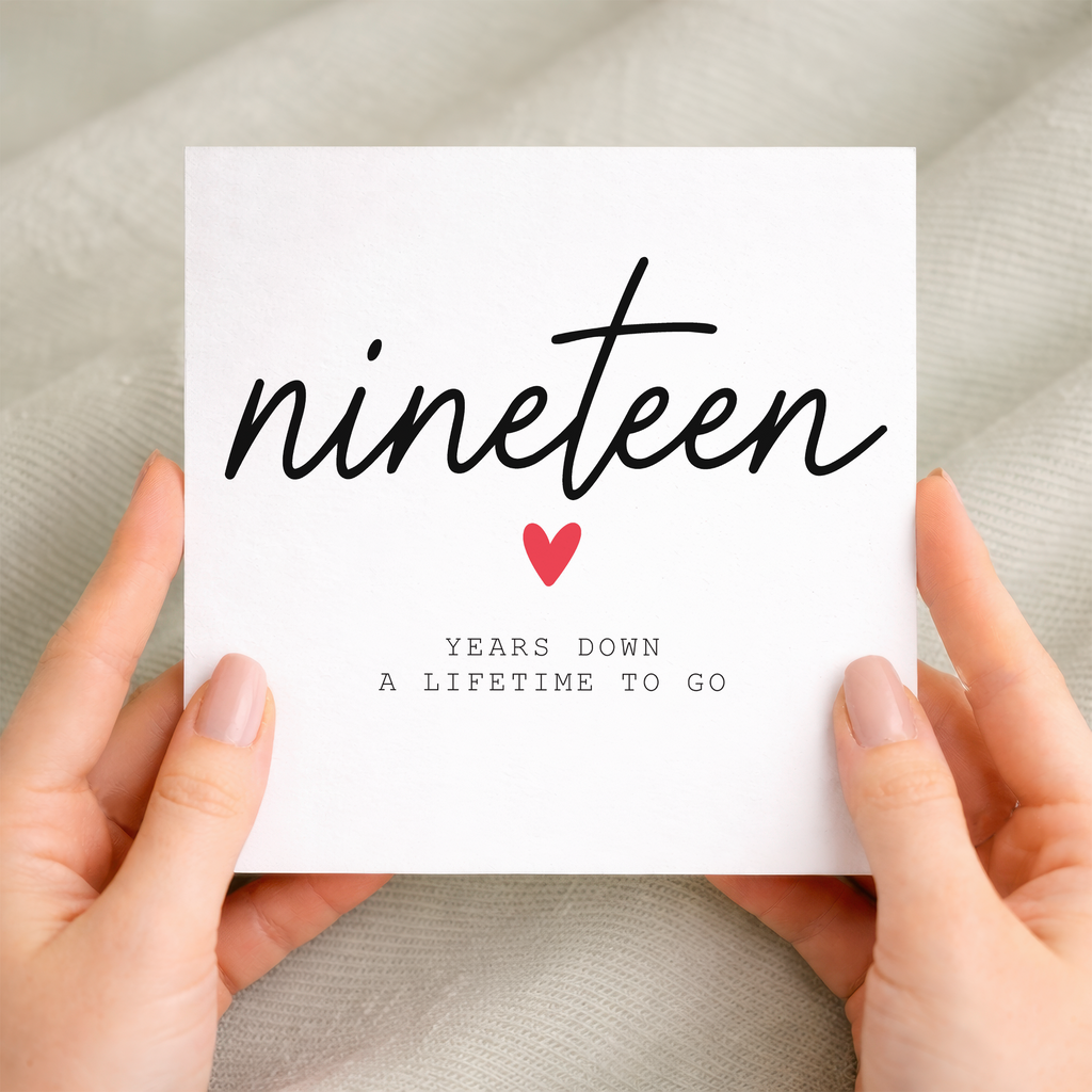 19th anniversary card for couple with handwritten nineteen years down design