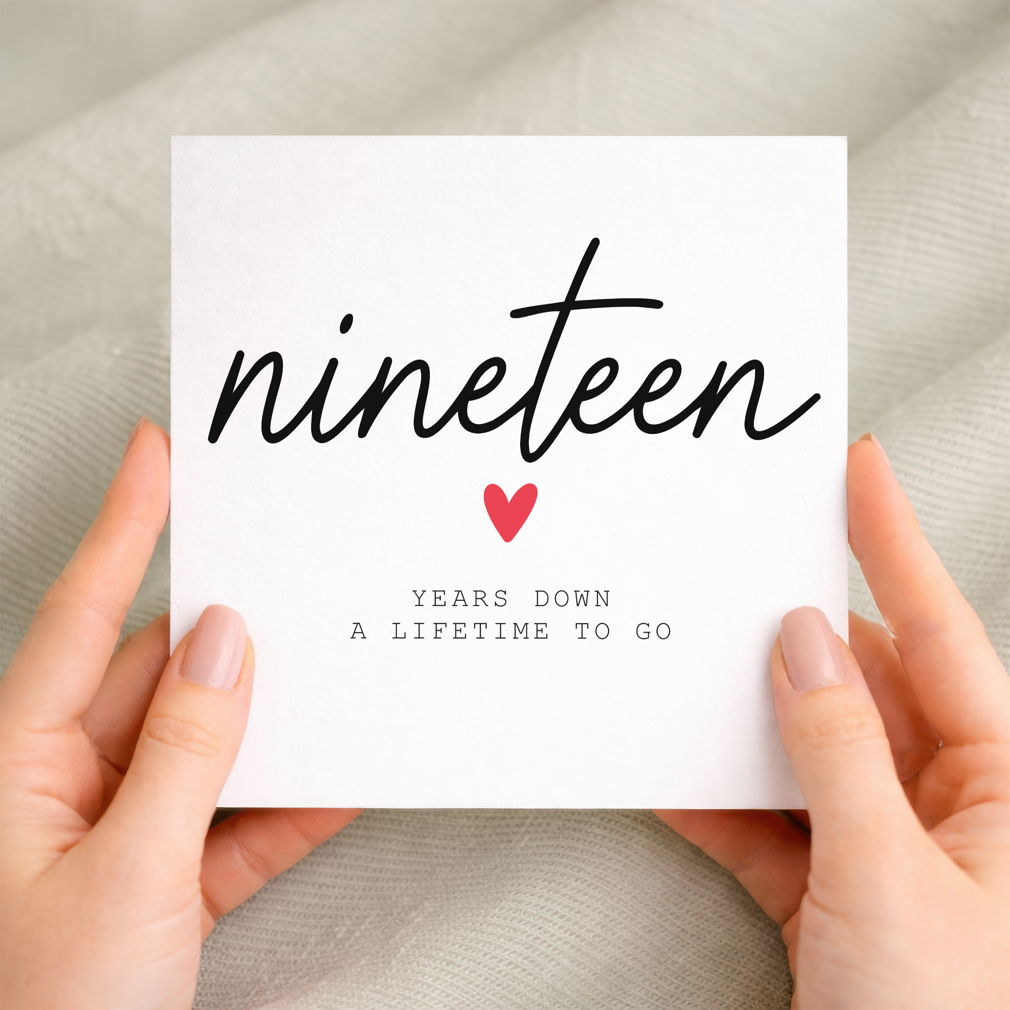 19th anniversary card for couple with handwritten nineteen years down design