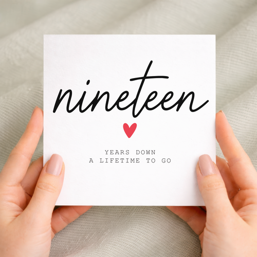 19th anniversary card for couple with handwritten nineteen years down design