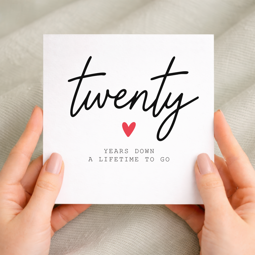 20th anniversary card for couple with handwritten twenty years down design