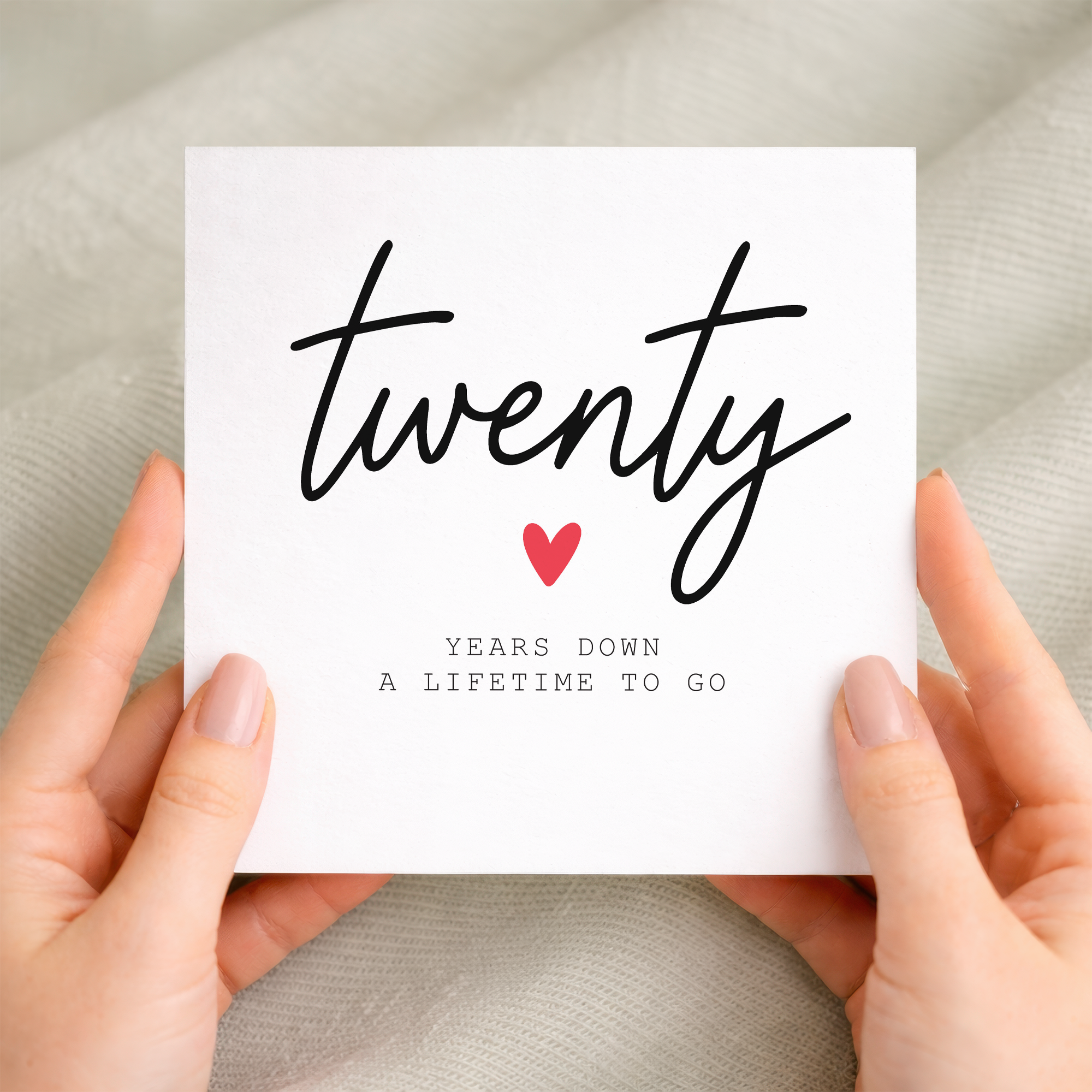 20th anniversary card for couple with handwritten twenty years down design