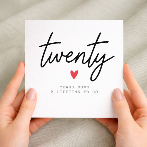 20th anniversary card for couple with handwritten twenty years down design