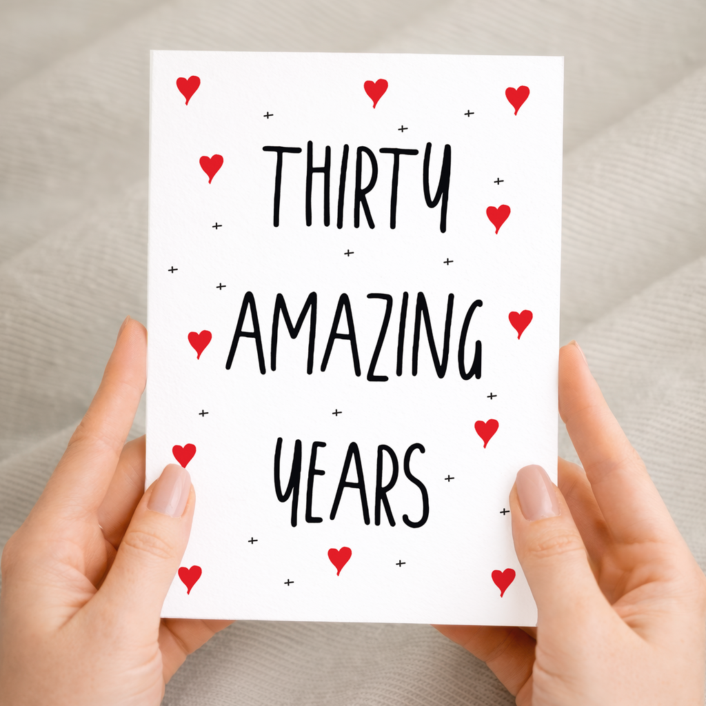 A 30th anniversary greeting card featuring a romantic design for a spouse or partner, suitable for celebrating a thirtieth wedding anniversary.