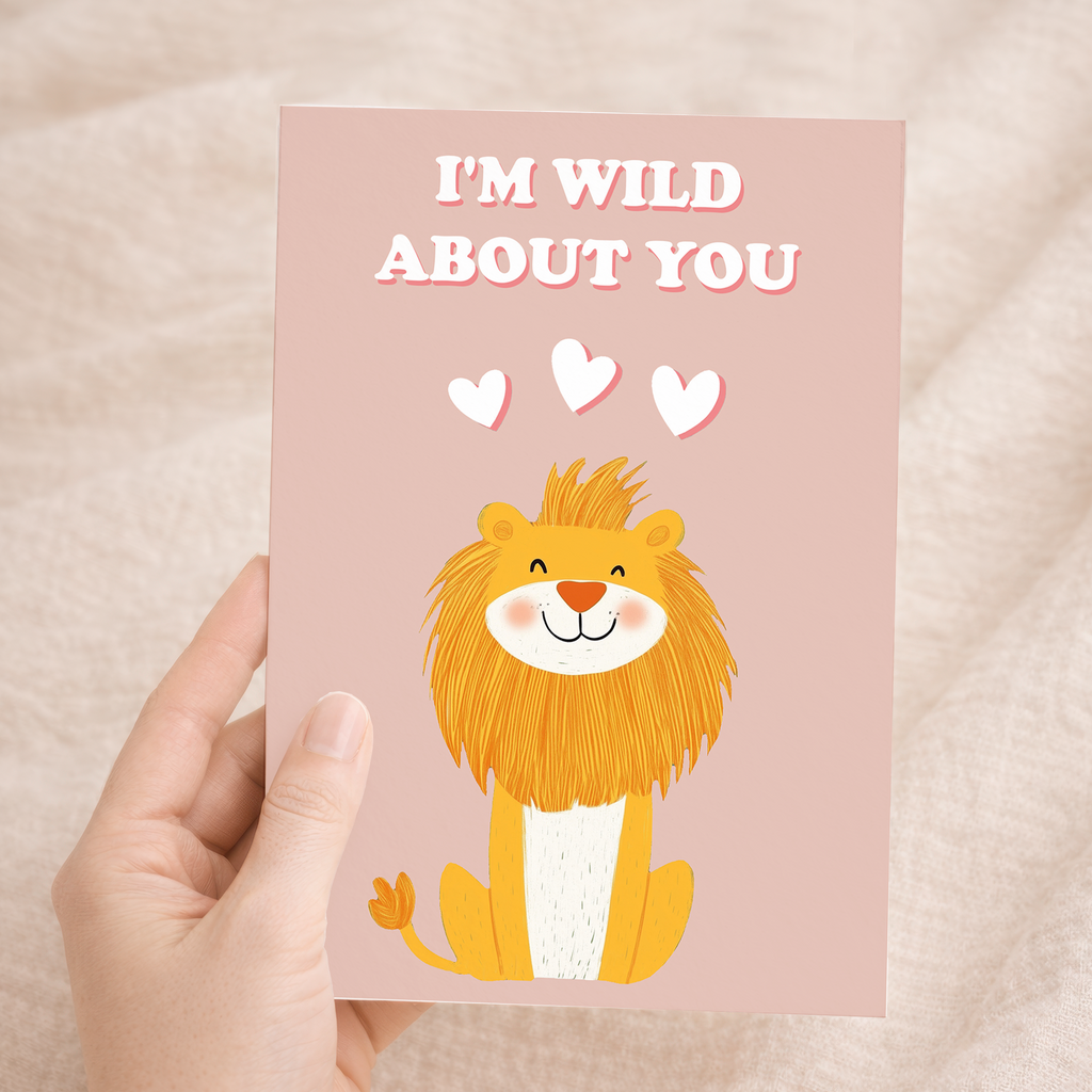 Cute Anniversary Card I'm Wild About You Cute Lion Anniversary Card For Him or Her