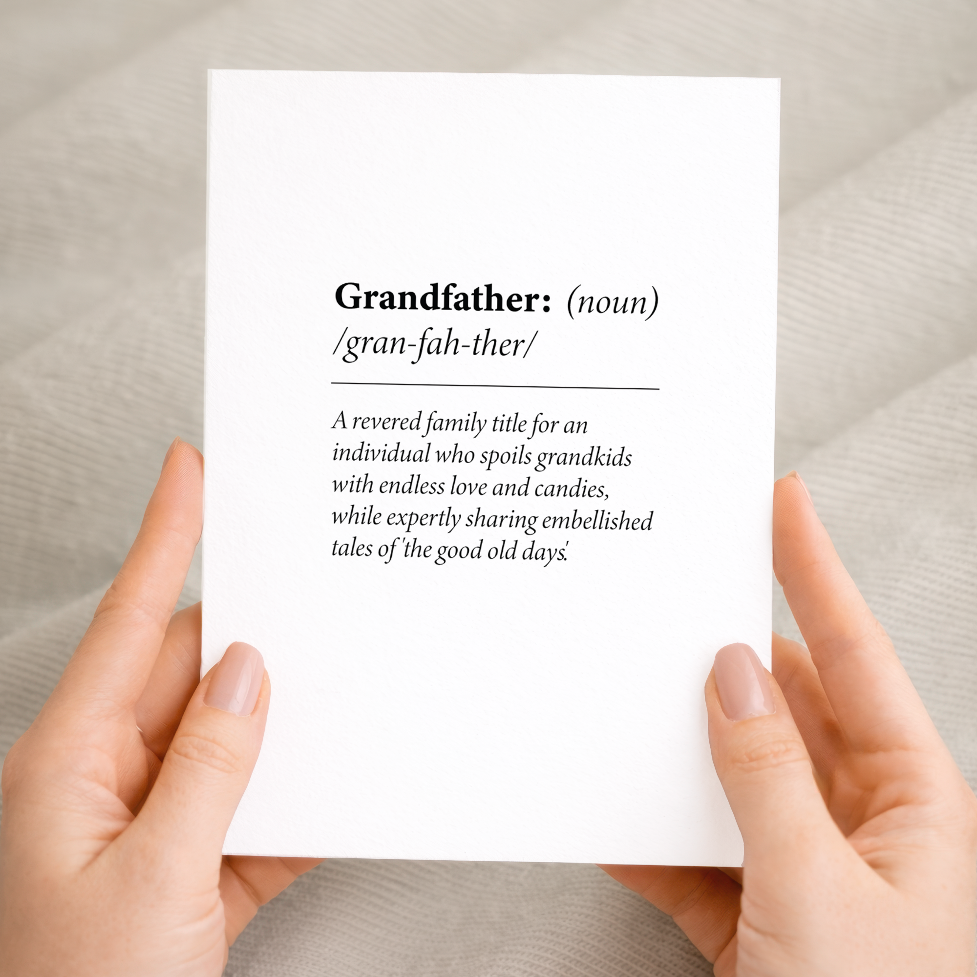 Humorous dictionary quote birthday card for grandad on sustainable cardstock, paired with a brown Kraft envelope.