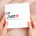 A romantic 2nd wedding anniversary card for a husband or wife featuring a clean letters and numbers design and a recycled brown kraft envelope.