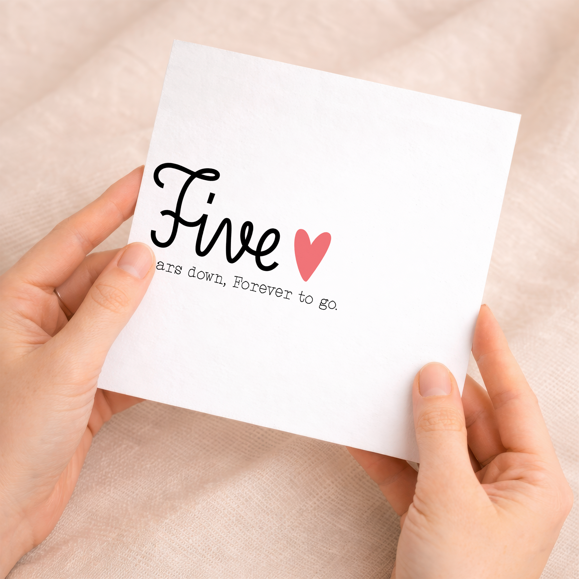 A romantic 5th wedding anniversary greeting card for a wife or husband featuring a charming design that marks five years of marriage.