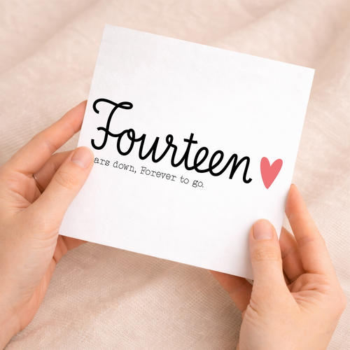 A simple and elegant 14th wedding anniversary card featuring the number 14 in a minimalist design on a white background.