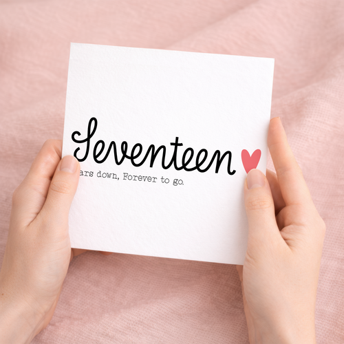 A romantic 17th wedding anniversary greeting card for a wife or husband featuring a simple design with the number 17 on a white background.